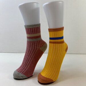 Unisex Colorful Striped Ribbed Crew Socks 2 Pack Yellow Red